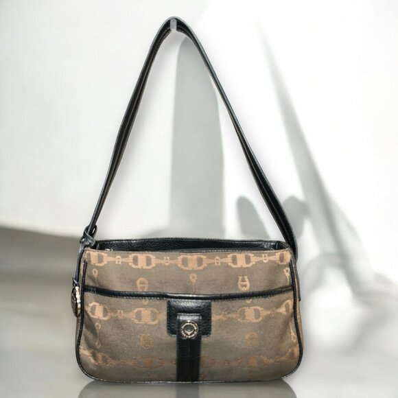 VTG Etienne Aigner Purse Brown Signature Logo Canvas Shoulder Bag Y2K Logo Charm - Picture 1 of 10